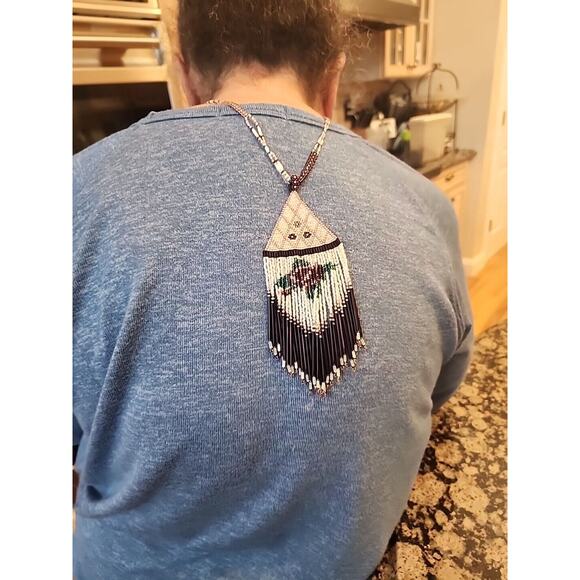 ART DECO Handmade Micro Bead Flapper/Native Amer. Glass Beaded Necklace 17" long - Picture 13 of 14